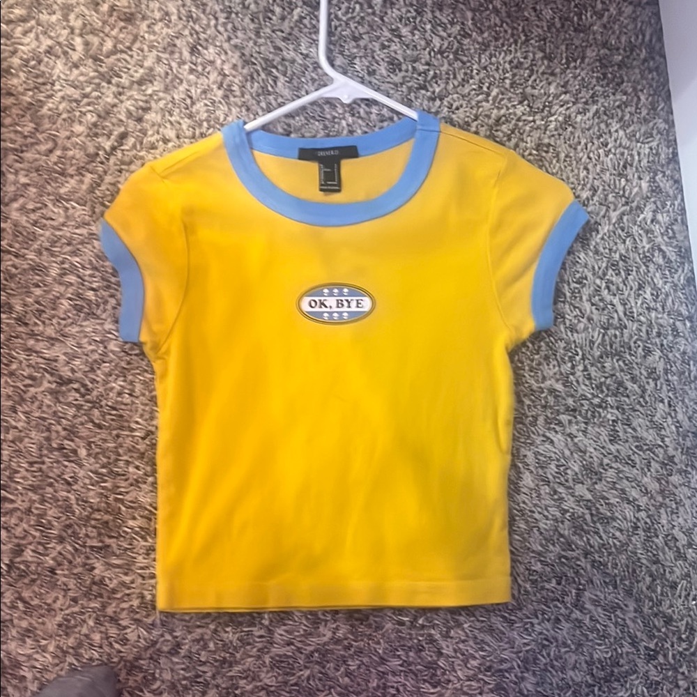 Yellow and Blue “okay bye” baby tee